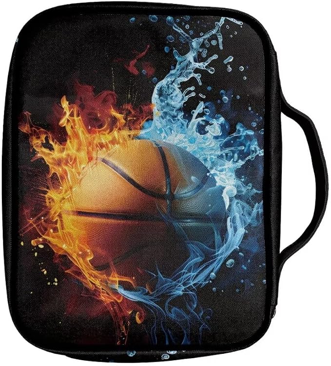 Coldinair Large Bible Cover with Handle and Bookmark Bible Carrying Book Case for Kids Teen Nylon Church Bag Bible Protective for Men,Basketball Water Flame Standard Large Size Bible Covers