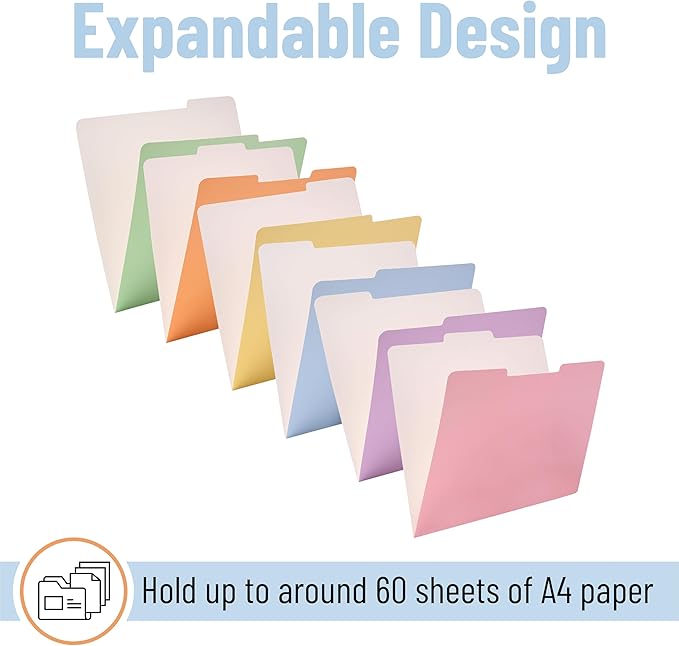 Mr. Pen- Poly File Folders with Tabs, 1/3 Cut Tab, 36 Pack, Letter Size, Pastel Colors, Plastic File Folders Letter Size (8.5 x 11 inches) for Office, School, Business, Documents Files Paper