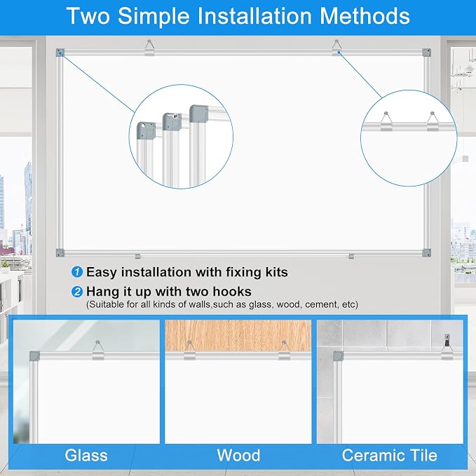 White Board Dry Erase Whiteboard for Wall 48" x 36" Aluminum Presentation Magnetic Whiteboards with Long Pen Tray, 12 Magnets, 3 Markers & 1 Eraser