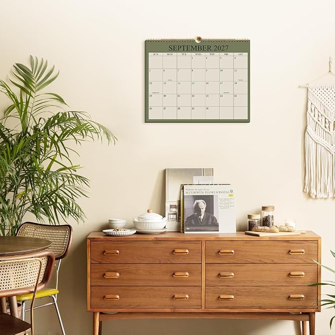 2026-2027 Calendar - Wall Calendar 2026-2027 from June 2026 Until December 2027,19 Months Calendar with Premium Paper, Twin-Wire Binding & Hanging Hook, 8.5" x 11", Green