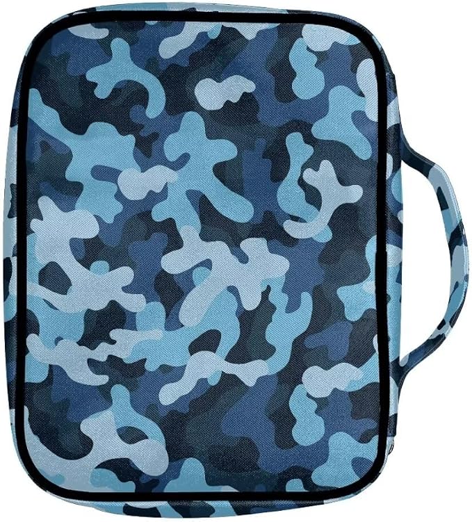 Coldinair Blue Camo Bible Cover for Kids Teen Men Church Bible Protective Book Case with Pen Slot Handle & Zippered Pocket Travel Christian Bible Accessories