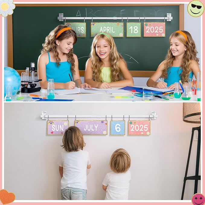 AmazingSpark 54 Pcs Pastel Calendar Bulletin Board Set 54 Date Cards for Pastel Flip Calendar with Adjustable Holder for Home Decor Back to School Classroom Decoration Supplies