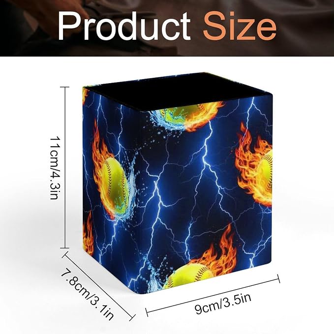 Men's Fashion Pencil Pen Holder Cup, Waterproof Office Supplies, Waterproof Multifunctional Office Supplies Blue Lightning Water Fire Flame Softball