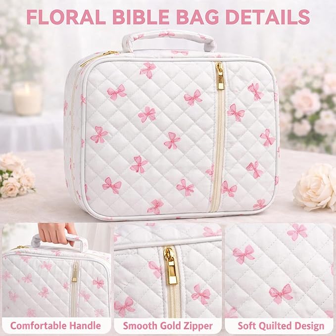 Bible Bag for Women, Bible Cover Case with Study Supplies,Large Quilted Bible Bag with Handle and Zipper, Suitable for Christian Books-Christian Gift for Girls(Butterfly)