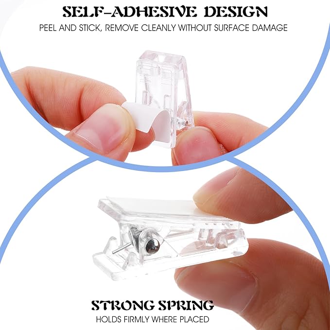 15Pcs Self Adhesive Clips, Tapestry Wall Hanging Clips Wall Clips for Hanger Poster Clips Shower Curtain Clips Double-Sided Adhesive Spring Clips for Blanket Poster Clothing Wall Flag (Clear)
