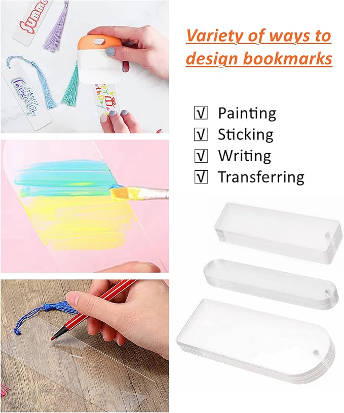 30PCS Acrylic Bookmark Blanks, Clear Acrylic Craft Bookmarks with 30PCS Colorful Tassels, Transparent Rectangle Round Bookmarks Bulk for DIY Crafts Hanging Gift Tag Price Tags(3 Shape)