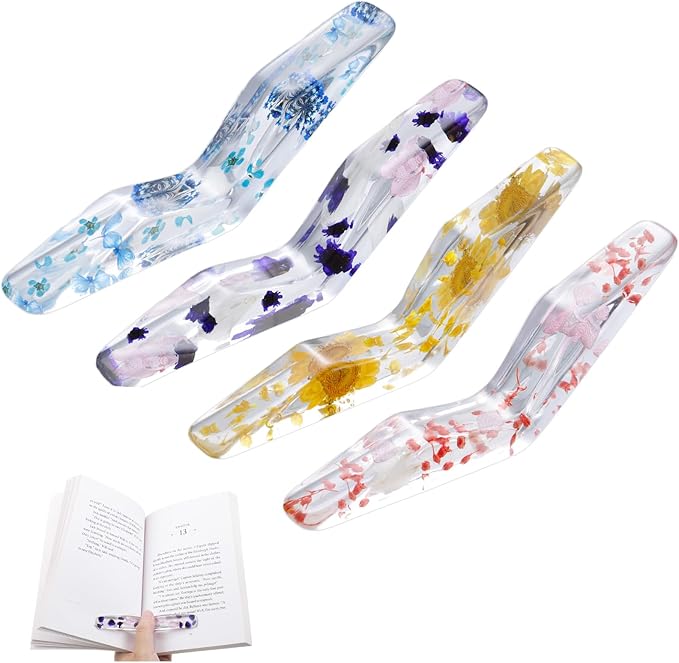 Eaasty 4 Pcs Thumb Book Page Holder for Reading Resin Book Opener Holder Multiple Colors Books Accessories Gifts for Reading Lovers Women Men(Flower Color)