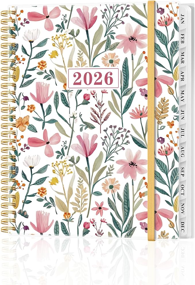 2026 Planner - Weekly and Monthly Planner from Jan 2026 - Dec 2026, Spiral Planning 2026 with 12-Month Tabs, Inner Pocket, 8.5" x 11", Leaf-Flower