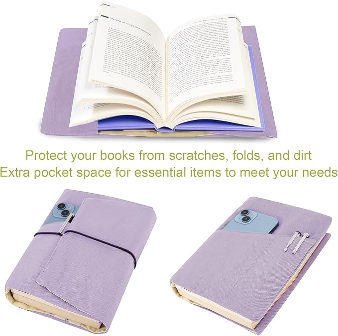 Book Covers for Paperbacks,Reusable Book Protector for Soft (Purple, 8.5 Inch x 2 Inch)