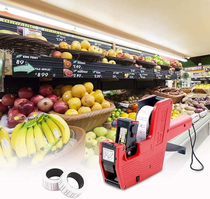 Price Tag Machine with 10 Rolls White Label Sticker, Price Labeller Pricemarker, Price Gun with Labels Kit for Office, Retail Shop, Grocery Store (White)