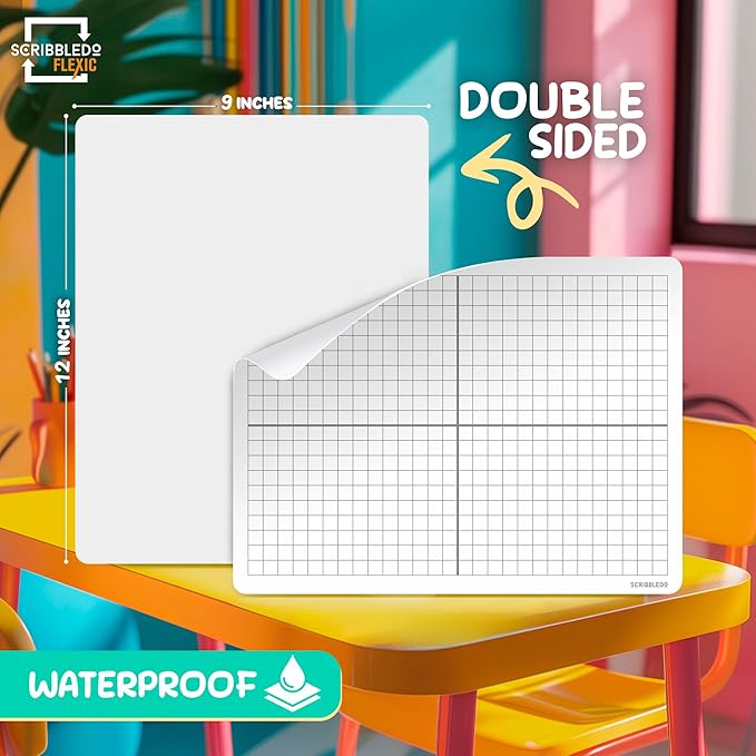 SCRIBBLEDO XY Graph Dry Erase Sheets 9”x12” Math Practice Small White Board Dry Erase Sheets Math Manipulatives Grid Whiteboard Sheets Math Supplies Homeschool Teacher Students Classroom Pack of 10