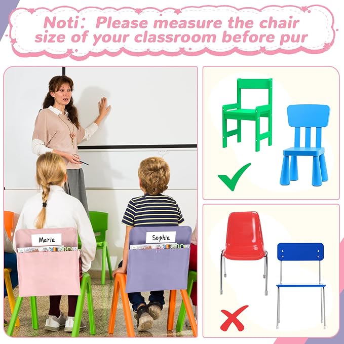 gisgfim 24 Pcs Chair Pockets for Classroom 17 x 20 Inch s with Name Tag for Classroom Chairback Pockets Chairs Seat Back Organizer for Student Elementary School Daycare Home Supply (Pastel Pink)