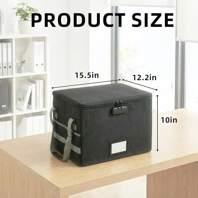 novelinks File Box with Lock, Fireproof Document Box for Home Office,Collapsible Storage Box with Mesh Pockets & Zipper & Handle, Cabinet for Hanging Letter/Legal Folder,Black (Single-layer)