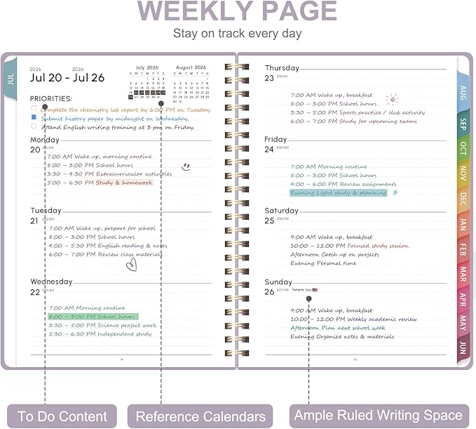 Planner 2026-2027, Weekly and Monthly Academic Year Calendar Planner, July 2026 - June 2027, Daily Agenda Book for Office School Supplies, Letter Size(8.5'' x 11'')