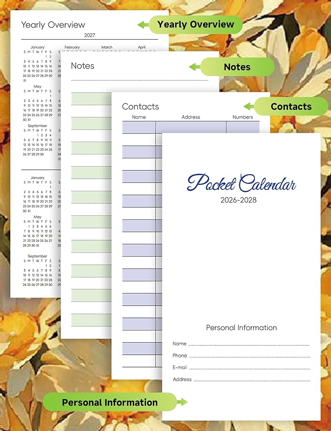 Pocket Calendar 2026-2028 Floral Series, Monthly Planner Jan 2026 to Jul 2028 (3.7" x 6.7") Perfect Purse Calendar, Pocket Agenda with Protective Plastic Sleeve-Daisy