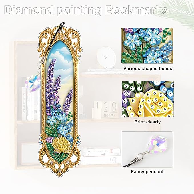 Tontut 3pcs Diamond Art Painting Kit Bookmarks, Mirror Mandala Beautiful General DIY Bookmarks, Lightweight and Durable for Reading Lovers