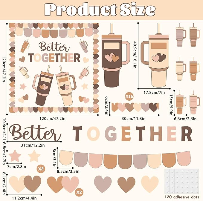 Boho Better Together Classroom Bulletin Board Decorations Motivational Back to School Bulletin Board Set Bottle Cup Paper Cutouts Decor for Office Home School Teachers Kindergarten Wall Door Supplies