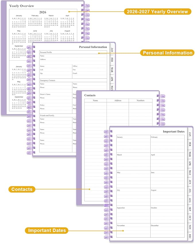 Planner 2026 - Weekly & Monthly Planner from January 2026 to December 2026, Agenda 2026 with Inner Pocket, Elastic Band, 6.4" x 8.5", Purple