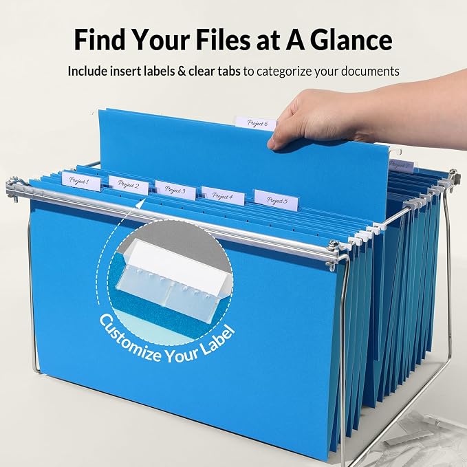 SUNEE Hanging File Folders Legal Size, Blue File Folders 25 Pack 1/5-Cut Tabs, Stay Organized for Your Home and Office Bulk File and Documents