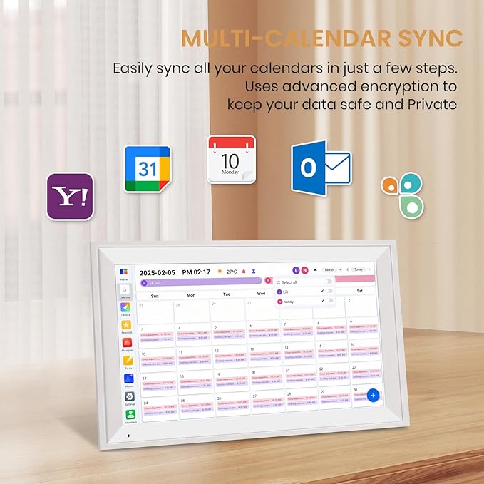 15.6" Smart Family Calendar Wall Display, Touchscreen Digital Planner with Chore Chart & WiFi Sync, Interactive Home Organizer for Schedules, Tasks & Meal Planning