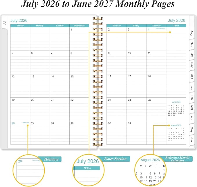 2026-2027 Planner - Planner 2026-2027 from July 2026 - June 2027, Weekly & Monthly Planners Spiral Bound with 12 Monthly Tabs, Inner Pocket, 6.4" x 8.5", Pink