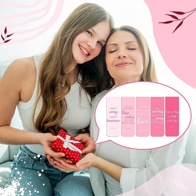 Epakh 50 Pcs Pink Christian Gifts for Women Bulk 4.7'' x 0.8'' Christian Magnetic Bookmarks Bible Verse Bookmarks Women Employees Appreciation Gifts Bridal Shower Wedding Religious Church Party Favor