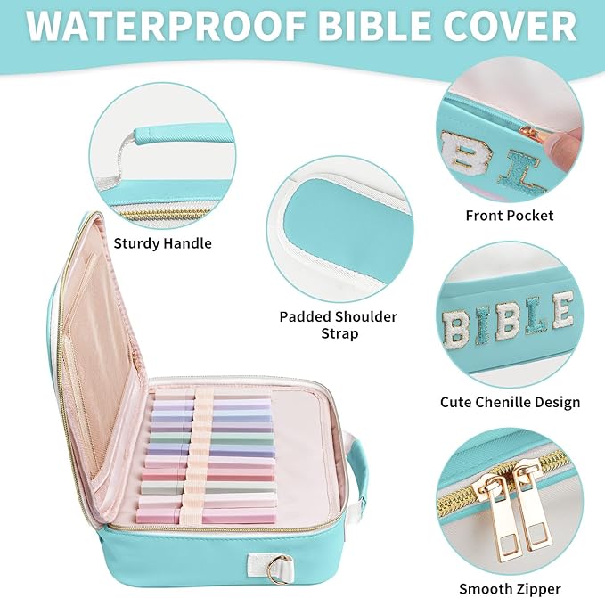 KOPKOFT Bible Cover Case for Women, Large Chenille Letter Leather Bible Case with Bible Study Accessories, Bible Study Supplies Bible Journaling Kit, Christmas Christian Gift for Women Girls