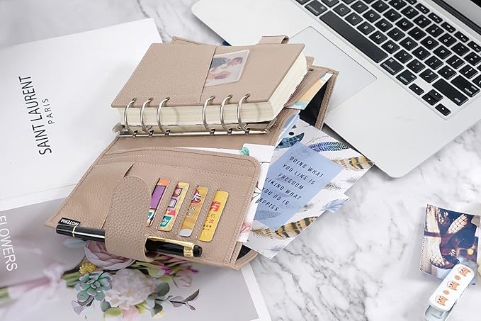 Moterm Personal Luxe Rings Planner - Genuine Leather Binder Organizer (30mm Ring, Pebble-Taupe)