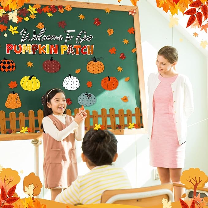Pasimy Fall Bulletin Board Decorations Set Pumpkin Classroom Door Decor Autumn Maple Cutouts DIY Pumpkin Photo Crafts Thanksgiving Bulletin Board for Halloween Home Office Wall Supplies(Vintage)