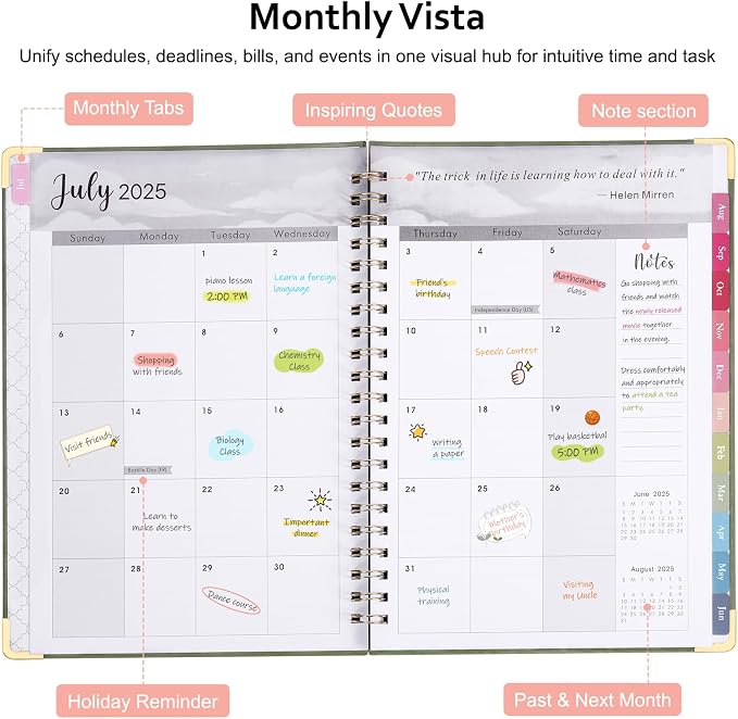 Fetinar 8.5" x 11" Academic Planner 2025-2026: July 2025 - June 2026 |Monthly Weekly Daily Hardcover | Teacher Student School Office Organizer with Tabs & Storage (Pink)