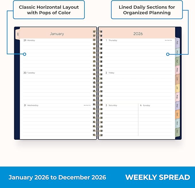 Blue Sky 2026 Weekly and Monthly Planner Calendar, January 2026 - December 2026, 5.875” x 8.625”, Flexible Cover, Storage Pocket, Ruler, Colorful Interior, Includes Extra 30 Sheets of Notes, Starlight