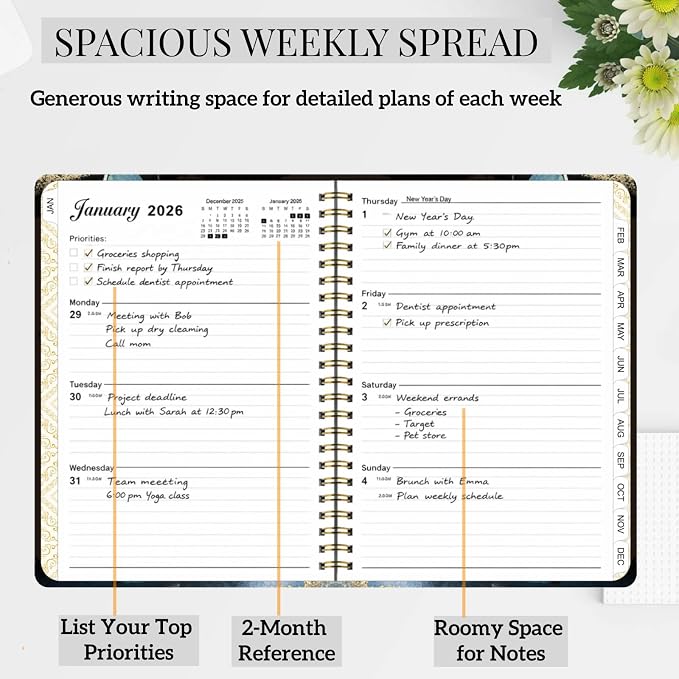 2026 Planner Weekly and Monthly,Jan 2026 to Dec 2026,A5 Hardcover Academic Appointment Book with Tabs,100GSM Thick Paper,Back Pocket Bookmark Ruler,Cute Black Butterfly Agenda for Women Teachers Students