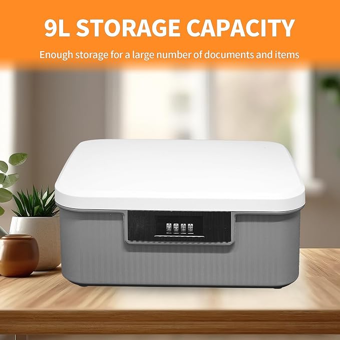 RUIAN Lockable Storage Container Bin, 2.3 Gallon Security Portable Combination Lock Plastic Box, Locked Security Box Suitable for Storing Important Items and Documents (White Gray)