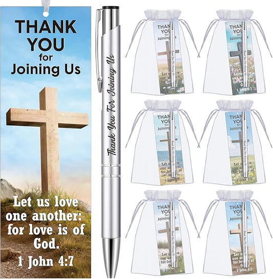 Dispowreath 48 Pcs/24 Sets Welcome to Our Church Gifts 24 Pcs Thank You for Joining Us Ballpoint Pens 24 Pcs 1 John 4: 7 Church Cross Flower Bookmarks Religious Brochure Favors for Women Men Visitor