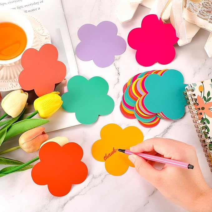 Geyee 108 Pcs Colorful 3.5 Inch Flower Cutouts Paper Spring Summer Bulletin Board Decorations Flowers Die Cut for Crafts DIY Teachers School Office Chalkboard Wall Decor