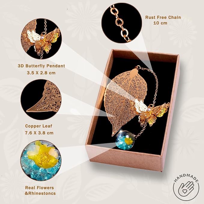 Toirxarn Metal Leaf Bookmark with Butterfly Charm – Christmas Stocking Stuffer for Women & Teachers – Cute Small Gift for Book Lovers & Holiday Inspiration