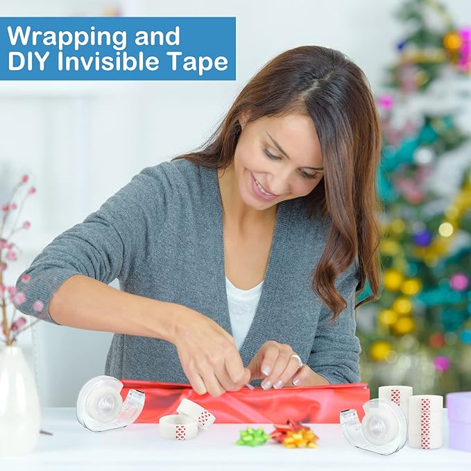 Yahenda 64 Pcs Invisible Tapes Dispensers with 32 Writable Matte Clear Tape Refills, 0.7 x 985 Inches, Refillable Desk Tape Dispenser Bulk for DIY Project, Home, Office, School & College Supplies