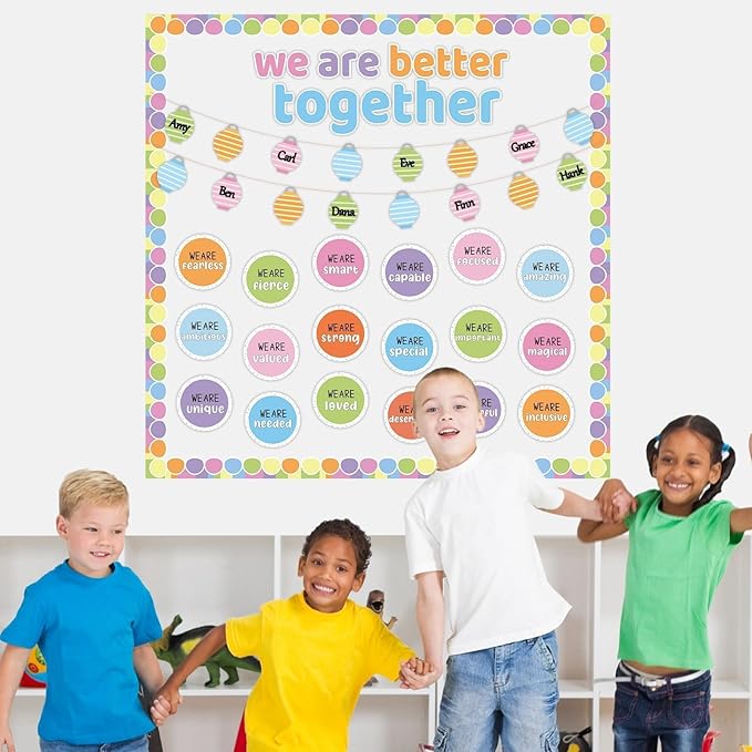 QOUBAI Pastel Affirmation Station Bulletin Board Set Motivational Together We are Better Bulletin Board Inspirational Positive Sayings Cutouts Classroom Decor for Back to School Decor Wall Door