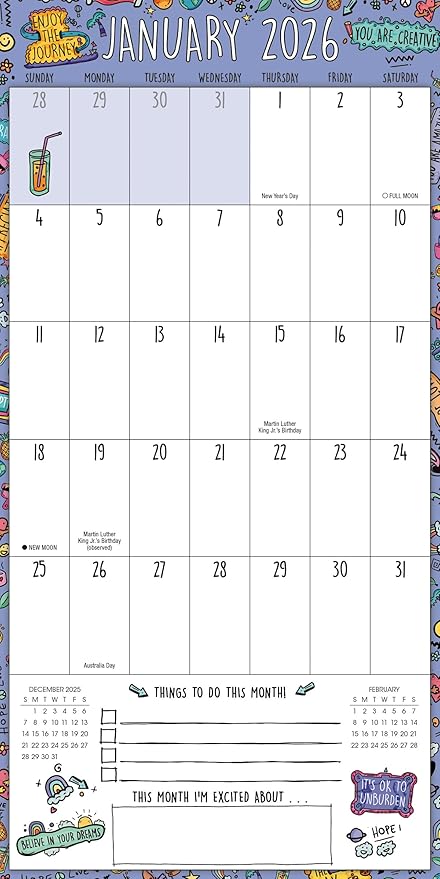 The Great Big Planner of Positivity 2026 Wall Calendar: 12-Month Inspirational Family Organizer with Large Grids, Uplifting Quotes & Fun Designs