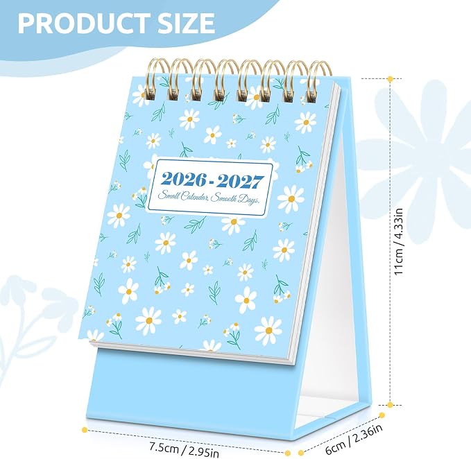 KONVINIT Small Desk Calendar 2026-2027, Blue 2026 Desk Calendar - Runs From July 2026 Until December 2027, 18 Months Mini Desktop Calendar 2026 for School, Home & Office Supplies