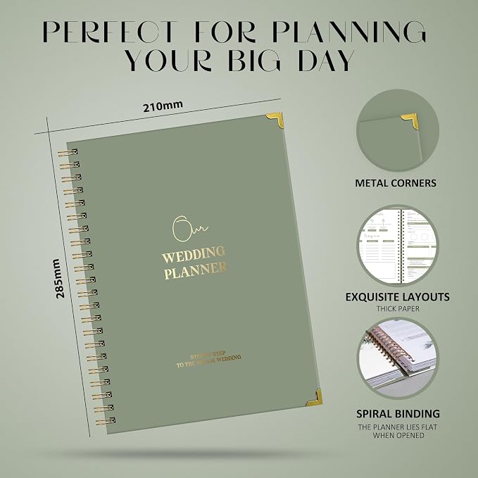 Wedding Planner Book and Organizer - A4 Wedding Planning Book with Checklist, Calendar & Tips - Makes Your Countdown Planning Easy - Engagement Gifts for Newly Engaged Couples, Future Brides & Grooms