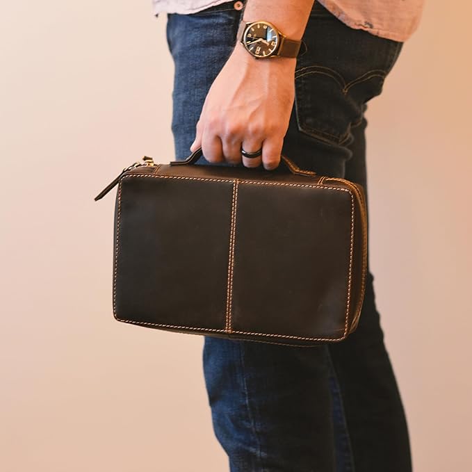 Hunter & Scribe Leather Bible Covers for Men and Women - Top Grain Buffalo Leather - Genuine Leather Bible Cover with Pockets, Zipper, and Bookmark - Bible case - Book cover - Medium Dark Brown