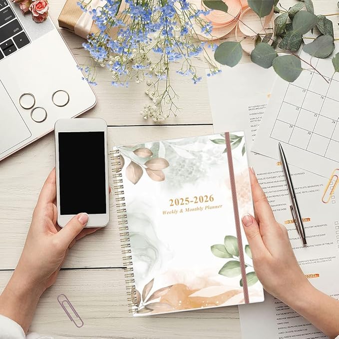 2025-2026 Planner - Academic Planner 2025-2026 from July 2025 to June 2026 with 12 Monthly Tabs, Flexible Cover, Inner Pocket, 8.5" x 11", Rose Leaf