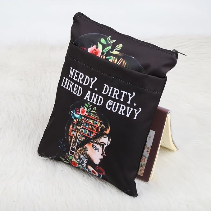KEYCHIN Reading Lover Book Sleeve Book Club Librarian Gifts Nerdy Dirty Inked and Curvy Book Cover Book Lover Gifts Book Covers for Paperback (Nerdy Dirty-Black)