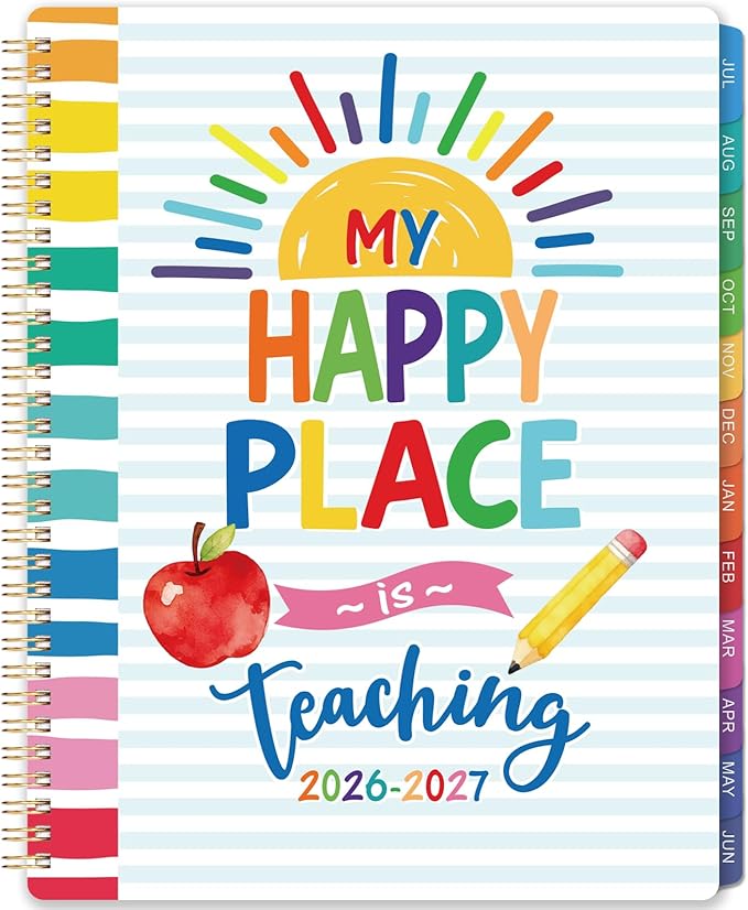 Teacher Planner 2026-2027 - Teacher Lesson Planner 2026-2027, 11" x 8.5", JULY 2026 - JUNE 2027, Teacher Planner Academic Year, Colorful Pages, Holidays, Colorful Monthly Tabs, Inner Pocket