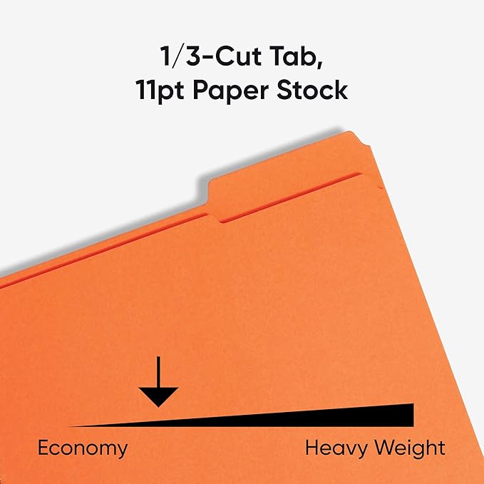 Smead Fastener File Folders, Reinforced 1/3-Cut Tabs, 2 Fasteners, Letter Size, Orange, 50 per Box (12540)