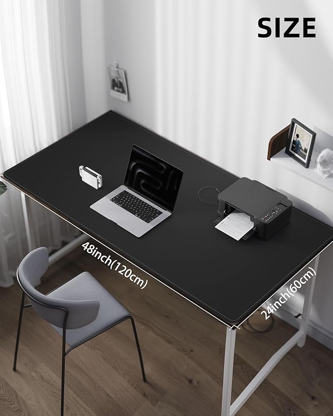 AFIING Leather Desk Pad Protector,48"x24" - Premium Desk Mat, Large Mouse Pad,Non-Slip Desk Blotter,Waterproof Desk Writing Pad for Office and Home(Black)