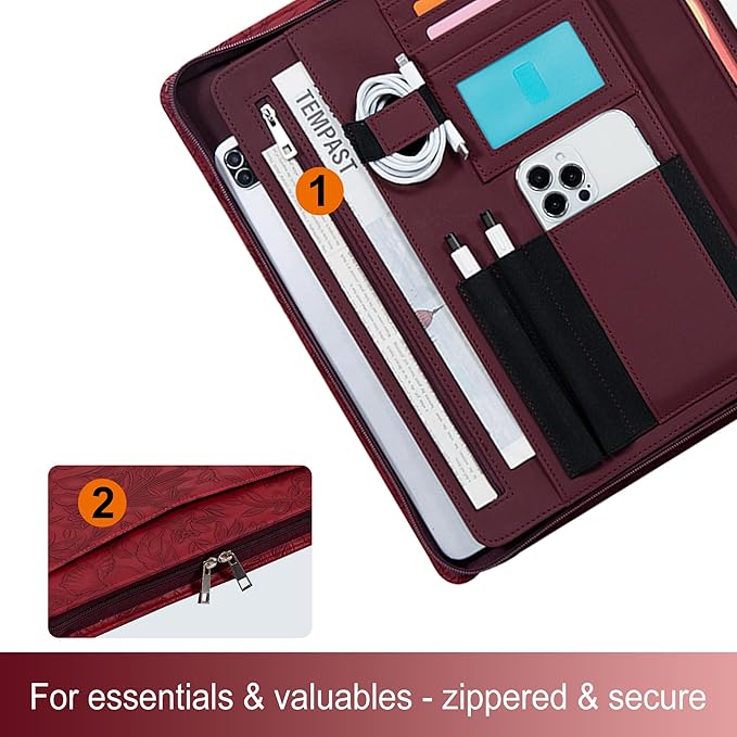 Elegant Multi-Function Leather Portfolio Organizer with A4 Notepad, Tablet and Phone Holders – Perfect for Business Professionals, Students, and Entrepreneurs – Ideal for Meetings, Conferences