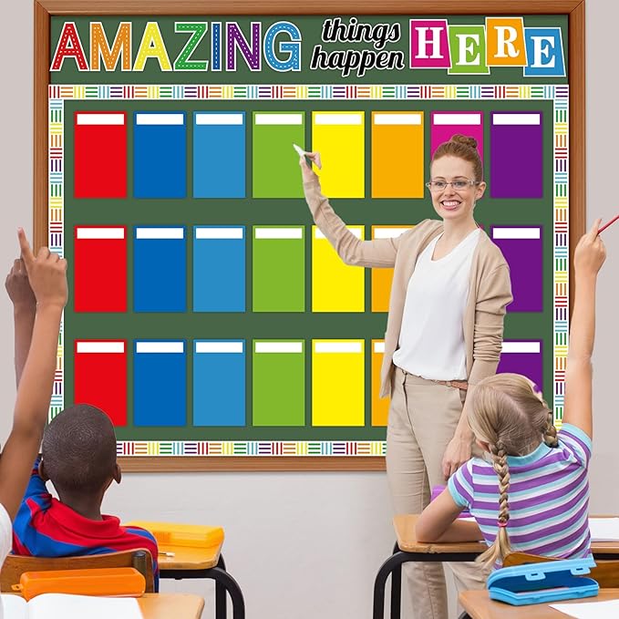 Student Work Display Bulletin Board Decoration Set Colorful Wow Works Display Cutouts Amazing Thing Happen Here Classroom Decor for Teacher Student Back to School Motivational Chalkboard Wall Supplies