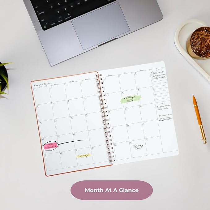 | Undated Yearly, Daily, Weekly, Monthly Planner | 8.25" x 11.75" | To Do List Notebook for Work | Simple Design | Multiple Layouts | Academic Planner and Organizer Notebook (Rust, Yearly Planner - Portrait)